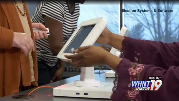 ExpressPoll electronic poll book swivels toward voter