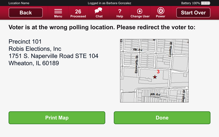 Robis AskED ePollbook redirect voter screen