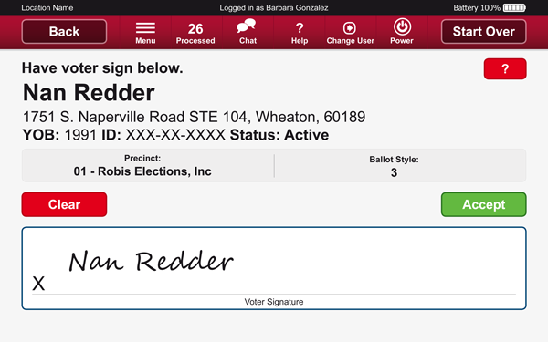 Robis AskED ePollbook voter signature screen