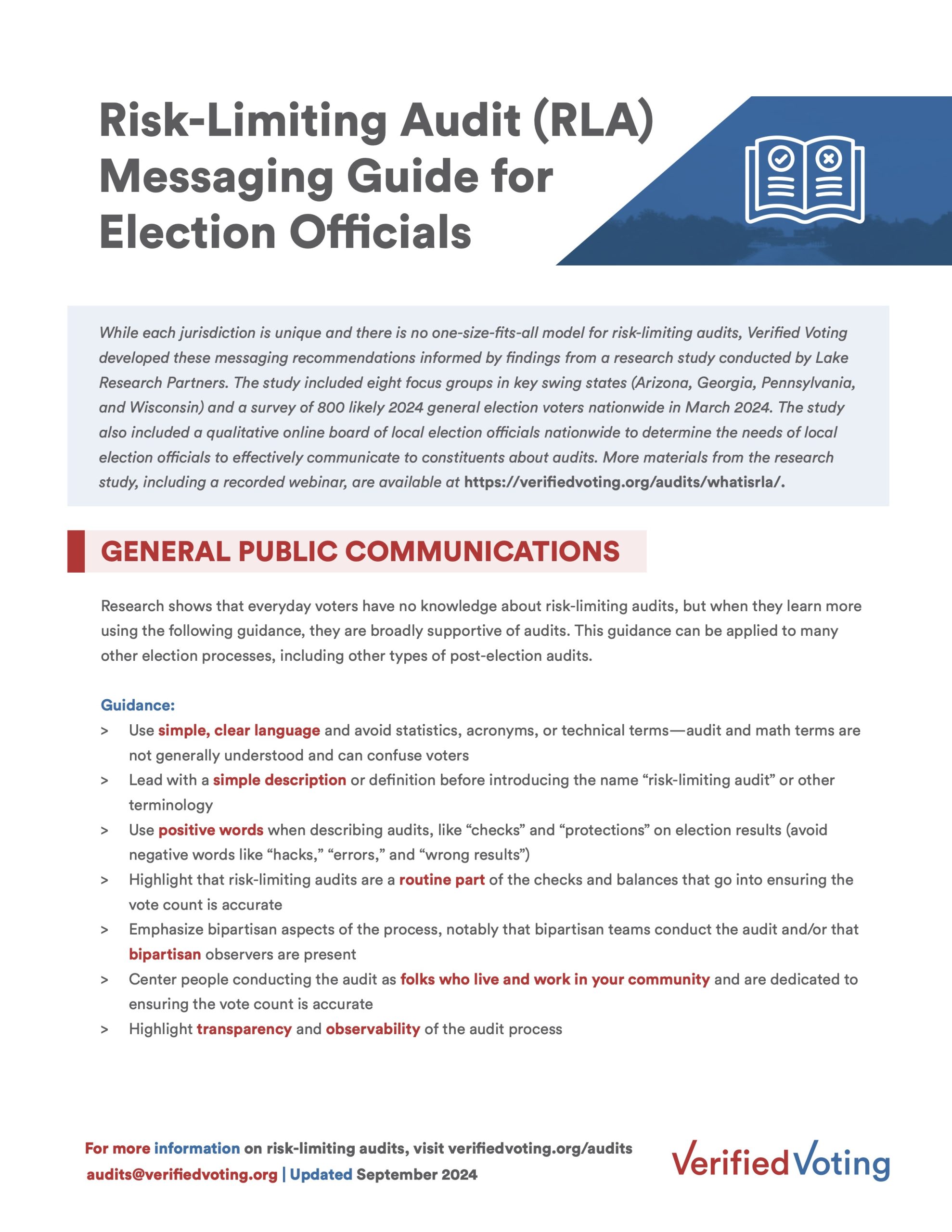 Risk-Limiting Audit (RLA) Messaging Guide for Election Officials 